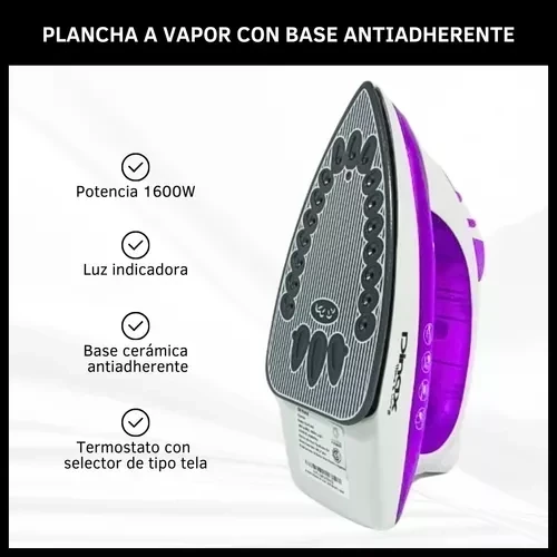 Plancha A Vapor Con Base Antiadherente Rociador Dinax Full