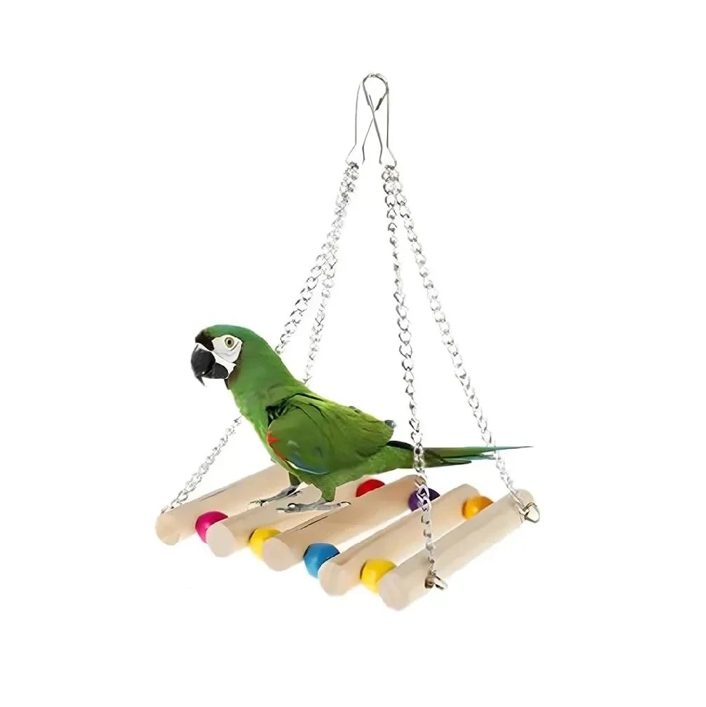 Juguete Plataforma Colgante De Madera Con Cuencas De Colores Para Aves