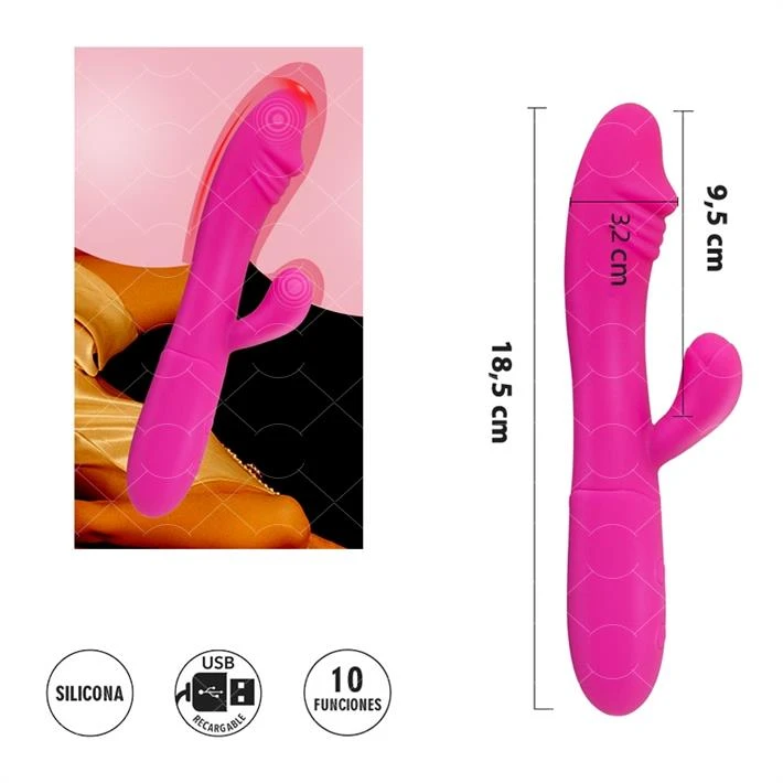 Vibrador de punto G con estimulador y 10 funciones de vibracion y 5 velocidades