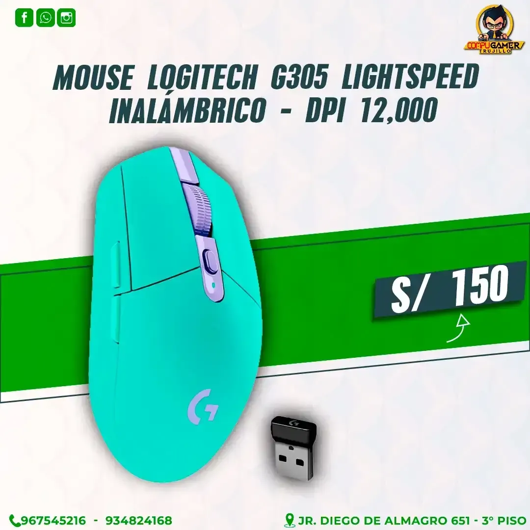 MOUSE INALÁMBRICO GAMER LOGITECH G305 LIGHTSPEED MINT
