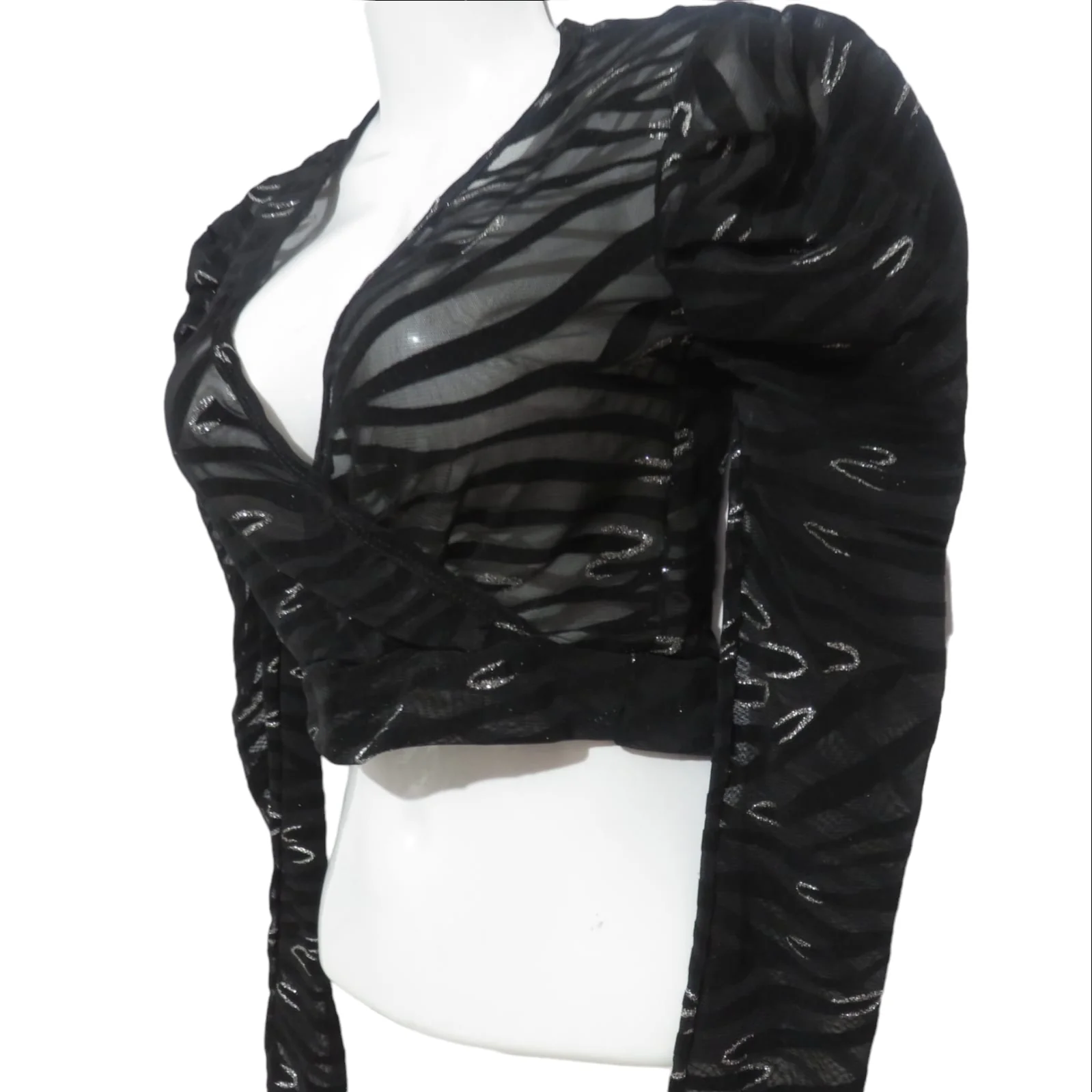 Top transparente negro de cebra cruzado 3
