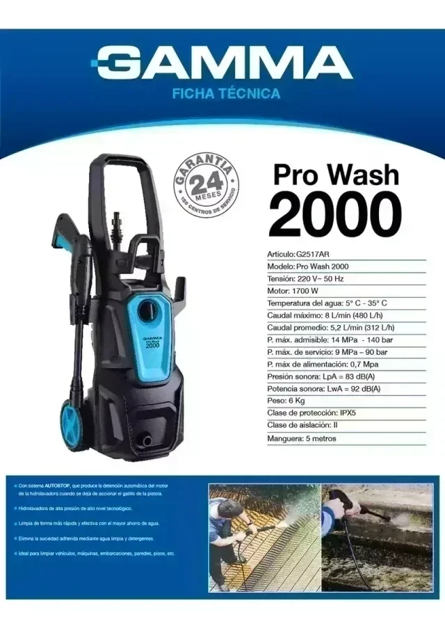 Hidrolavadora Gamma 2000, 1700w Pro Wash 