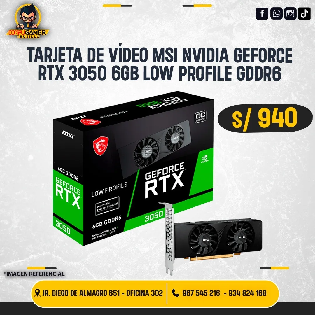 TARJETA DE VÍDEO GEFORCE NVIDIA MSI RTX 3050 6GB LOW PROFILE 