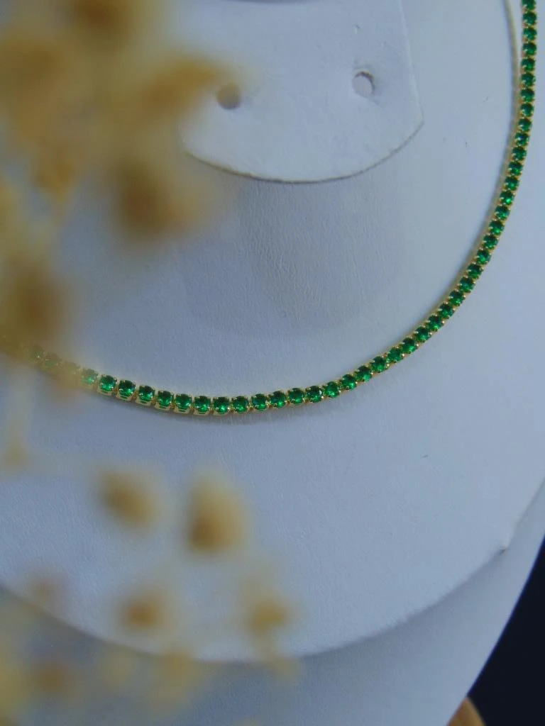 CHOKER RODIO DOR TIPO TENNIS VERDE 45CM 2
