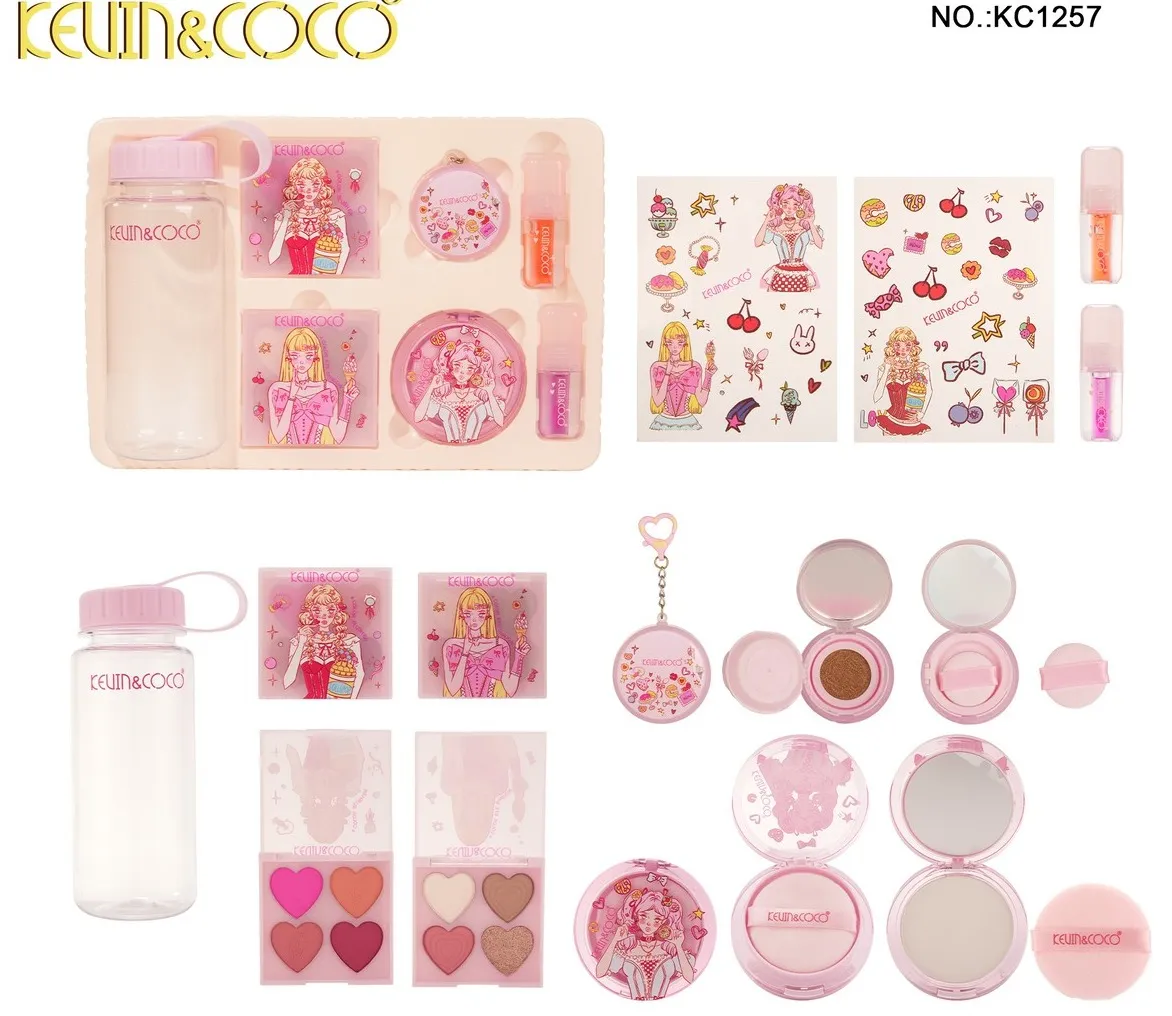 Set de maquillaje con 6 piezas, Botella y Stickers