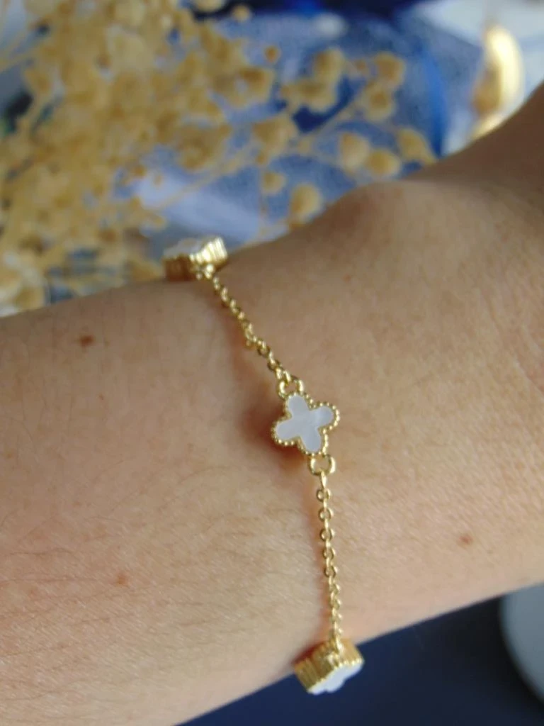 PULSERA RODIO DOR TREBOL BLANCO 7MM | 20CM LARGO  2