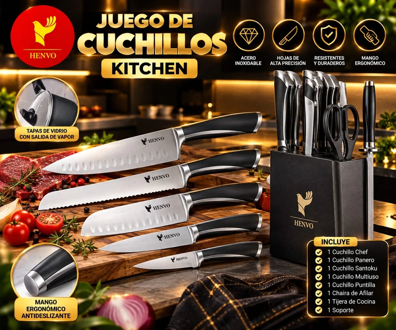  JUEGO DE CUCHILLOS KITCHEN *CONSULTAR DISPONIBILIDAD CON EL VENDEDOR*