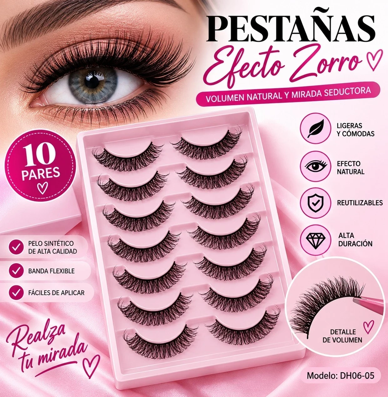 lumera tablon de pestaña x 10 pestañas efecto zorro-DH06-05🦊✨