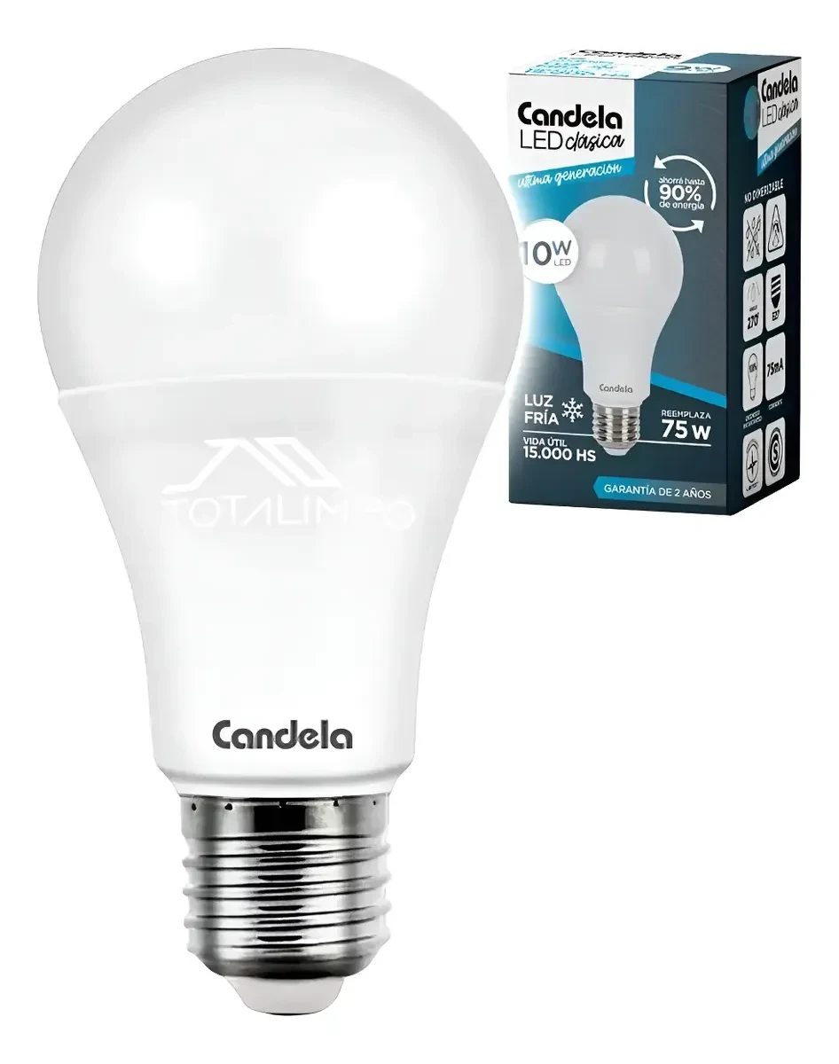 Foco led Candela Luz fria 10w a60