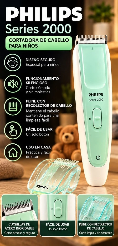 CORTADORA DE CABELLO PHILIPS SERIES 2000 PARA NIÑOS