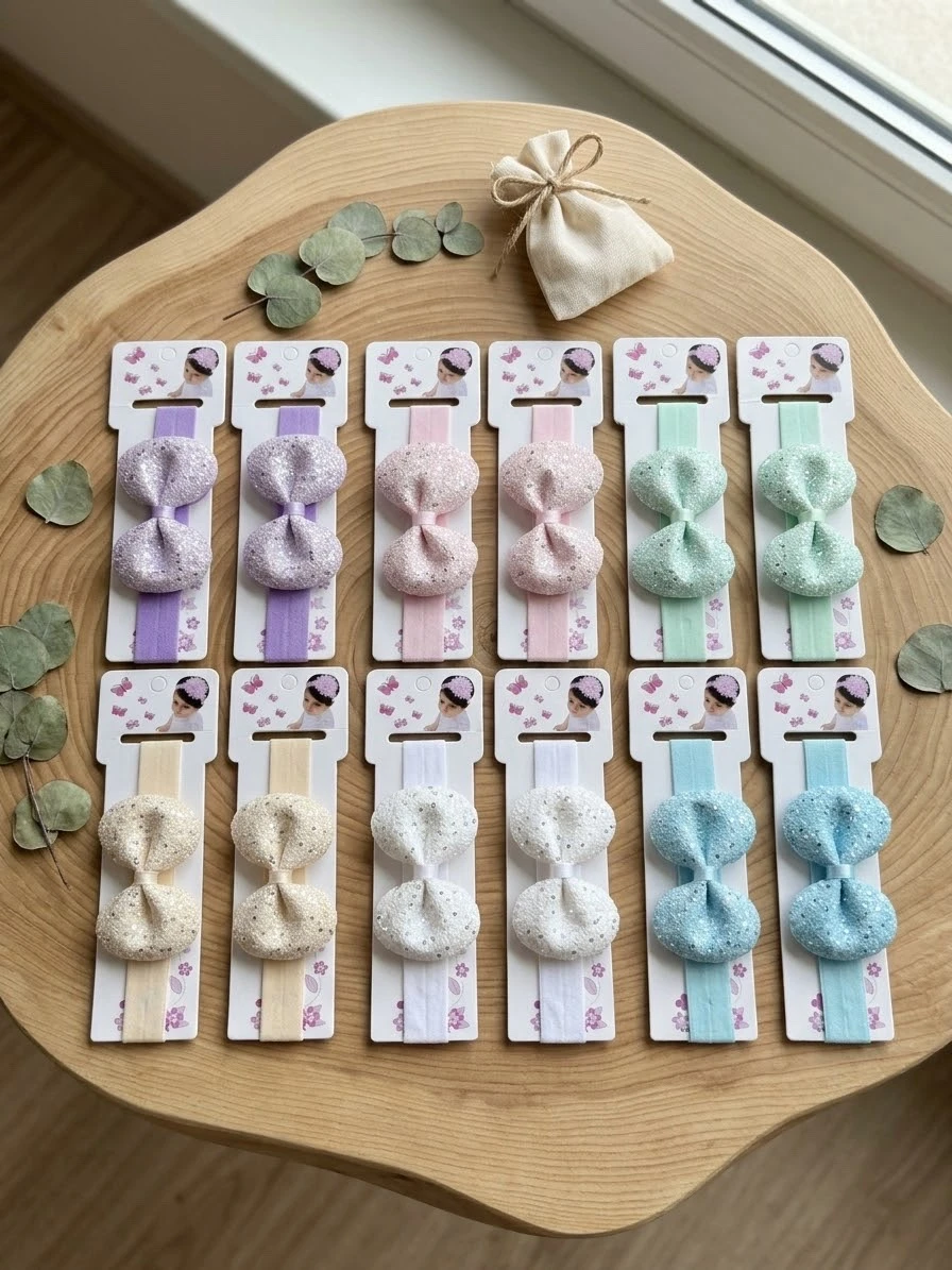 Set de Bandanas Elásticas con Moño Brillante para Bebé – Diademas Suaves Pastel (12 Piezas)