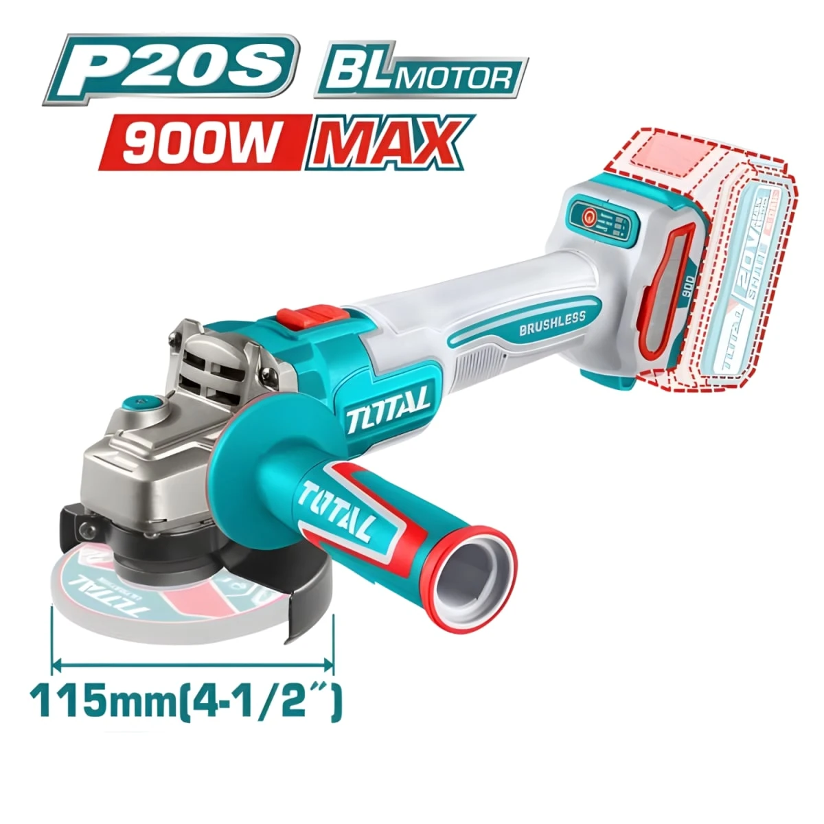 TAGLI261522 Amoladora 4½" 900w + 2 baterías 4ah y cargador total  4