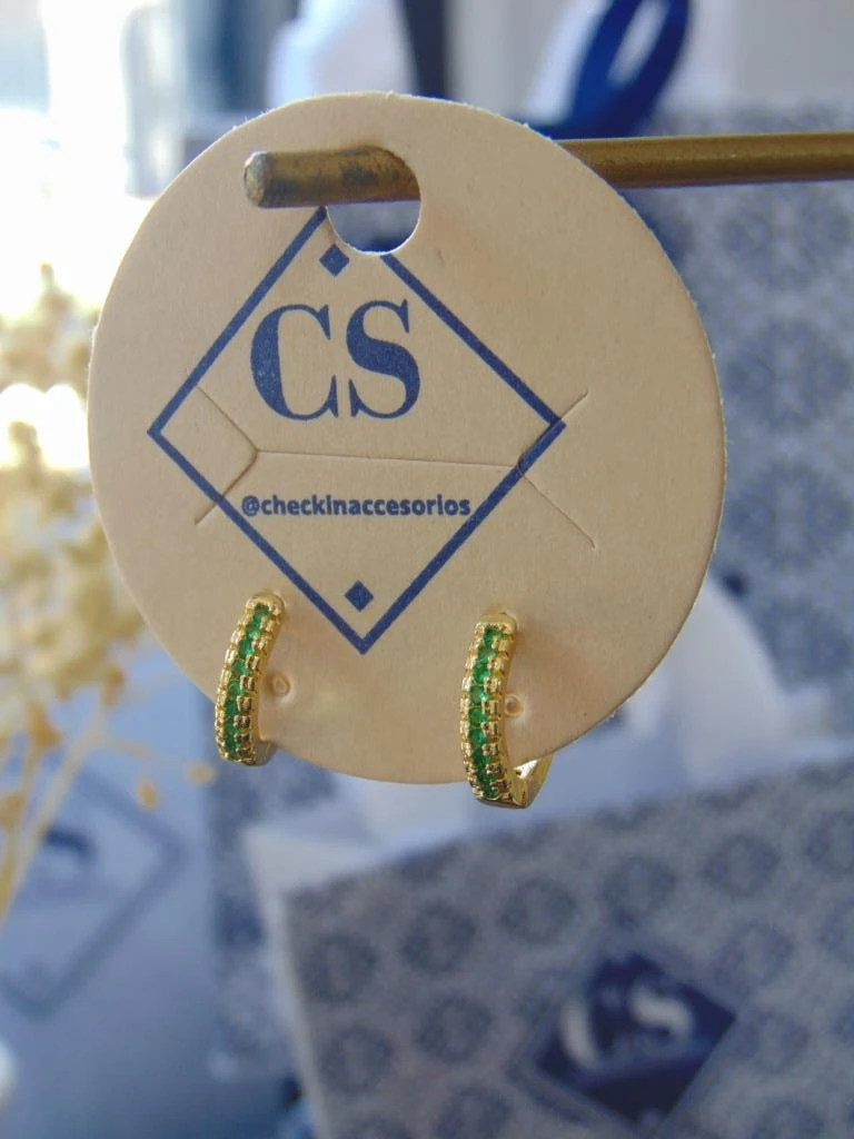 CANDONGAS RODIO DOR LINEA CIRCONES VERDE 1.1CM 2