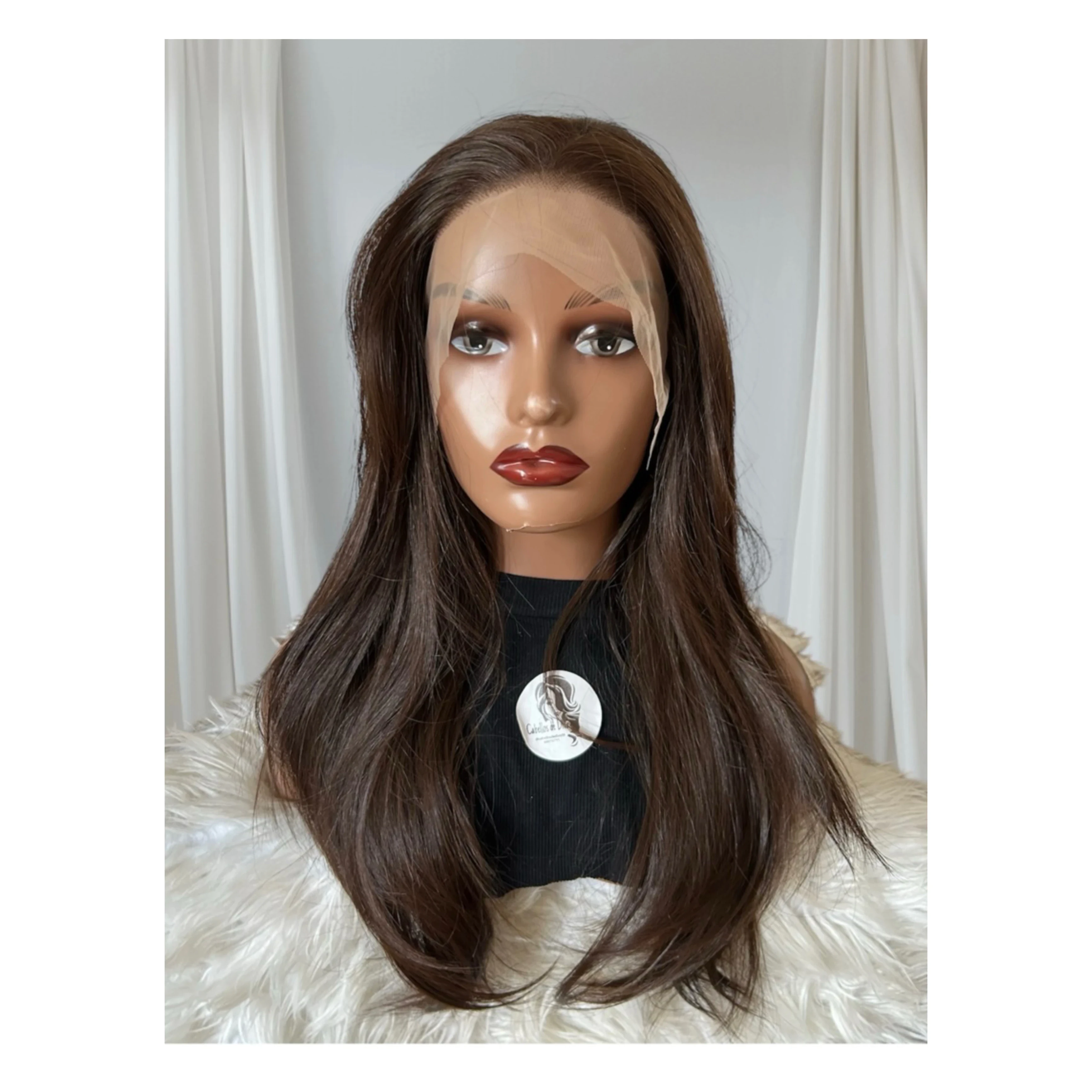 Peluca Semi natural de 22” chocolate, frontal partidura libre  2