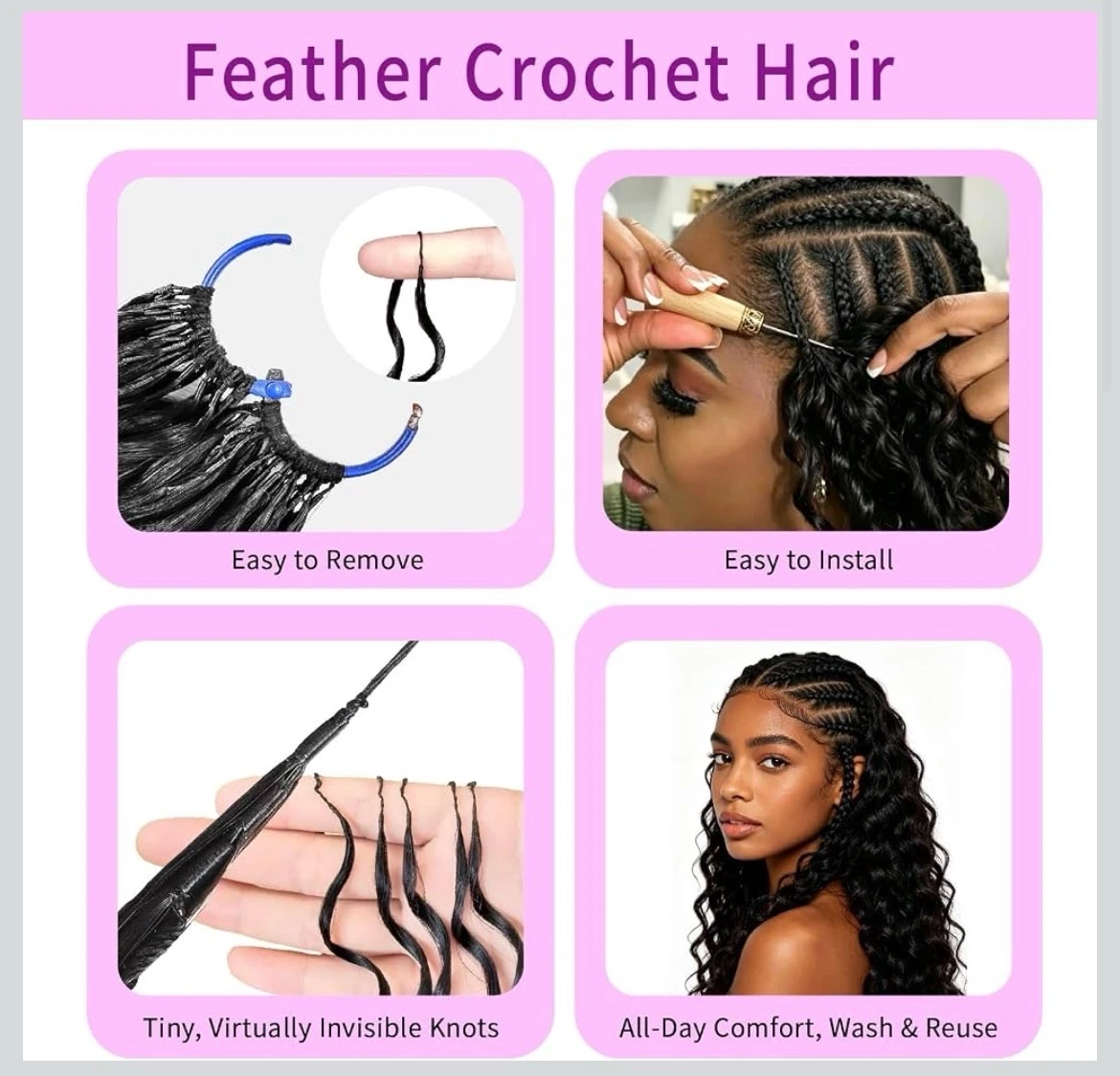 Cabello humano para crochet, preseparado, 60 g, 20 pulgadas. 2
