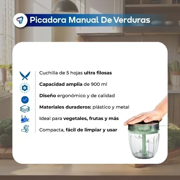 Picadora Manual Chopper Verduras Cuchillas Ultra Filo Waggs 2