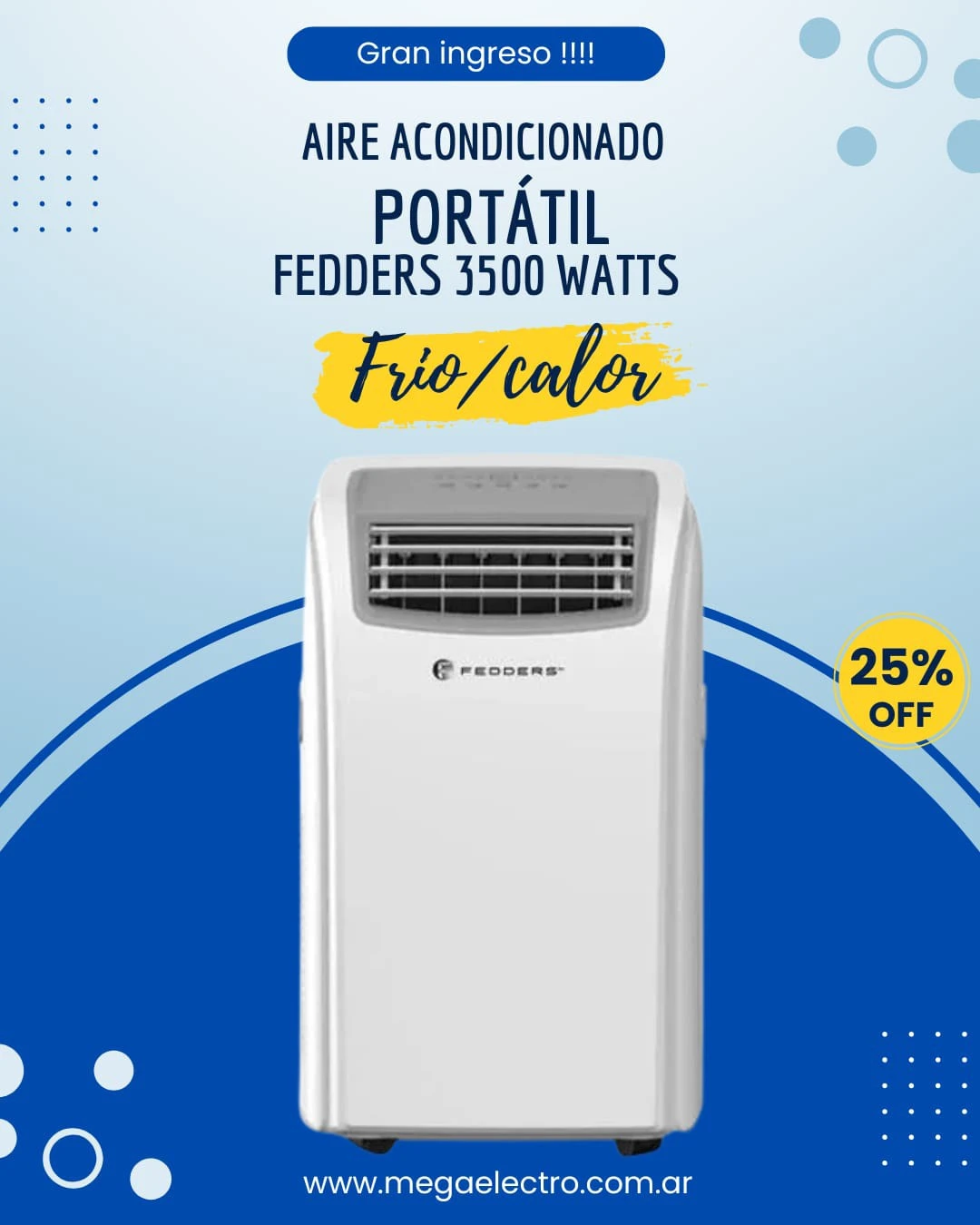  AIRE AC. PORTÁTIL FEDDERS 3500W ON/OFF