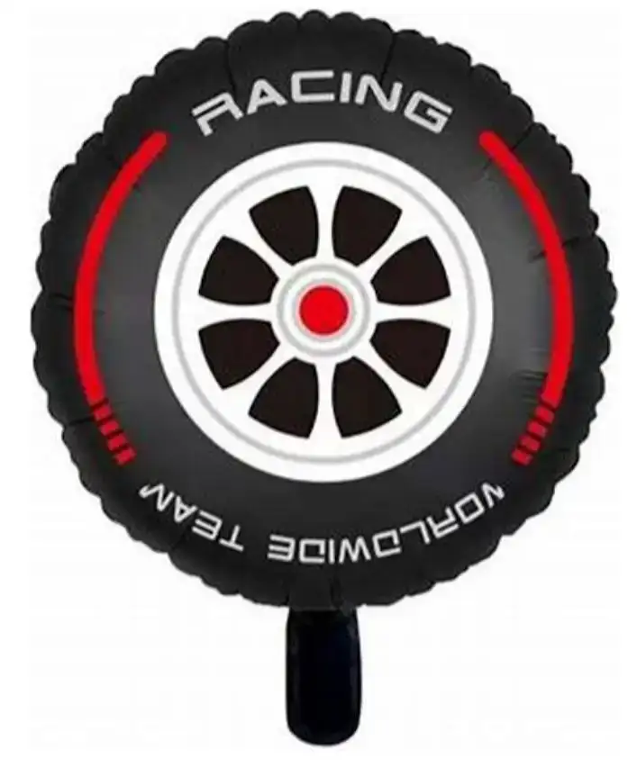 Globo metalizado 18 pulgadas rueda de carreras negra c/rojo