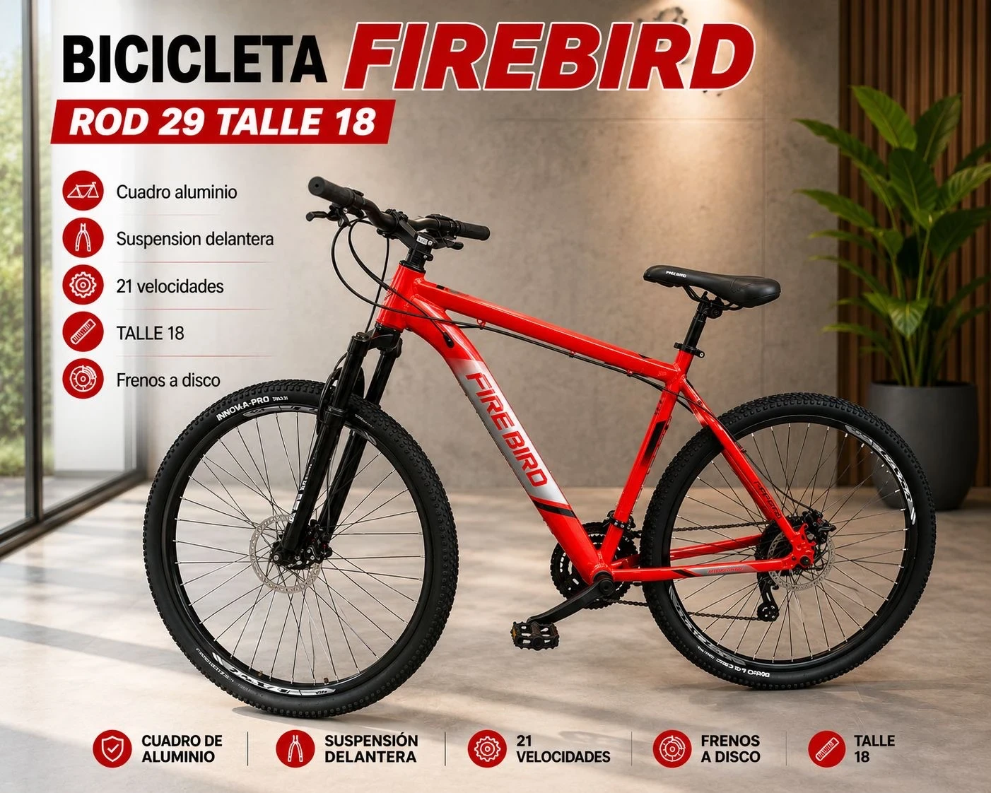 BICICLETA FIREBIRD ROD 29 TALLE 18 ROJO