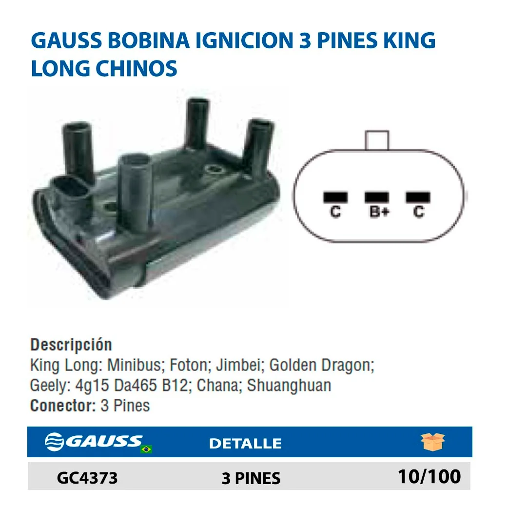 GAUSS BOBINA IGNICION 3 PINES KING LONG CHINOS 