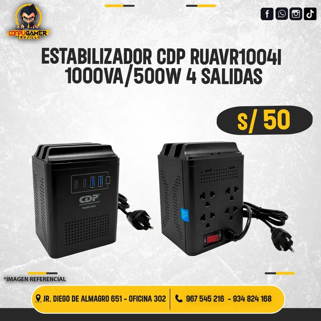 ESTABILIZADOR CDP RUAVR1004I 1000VA/500W 4 SALIDAS