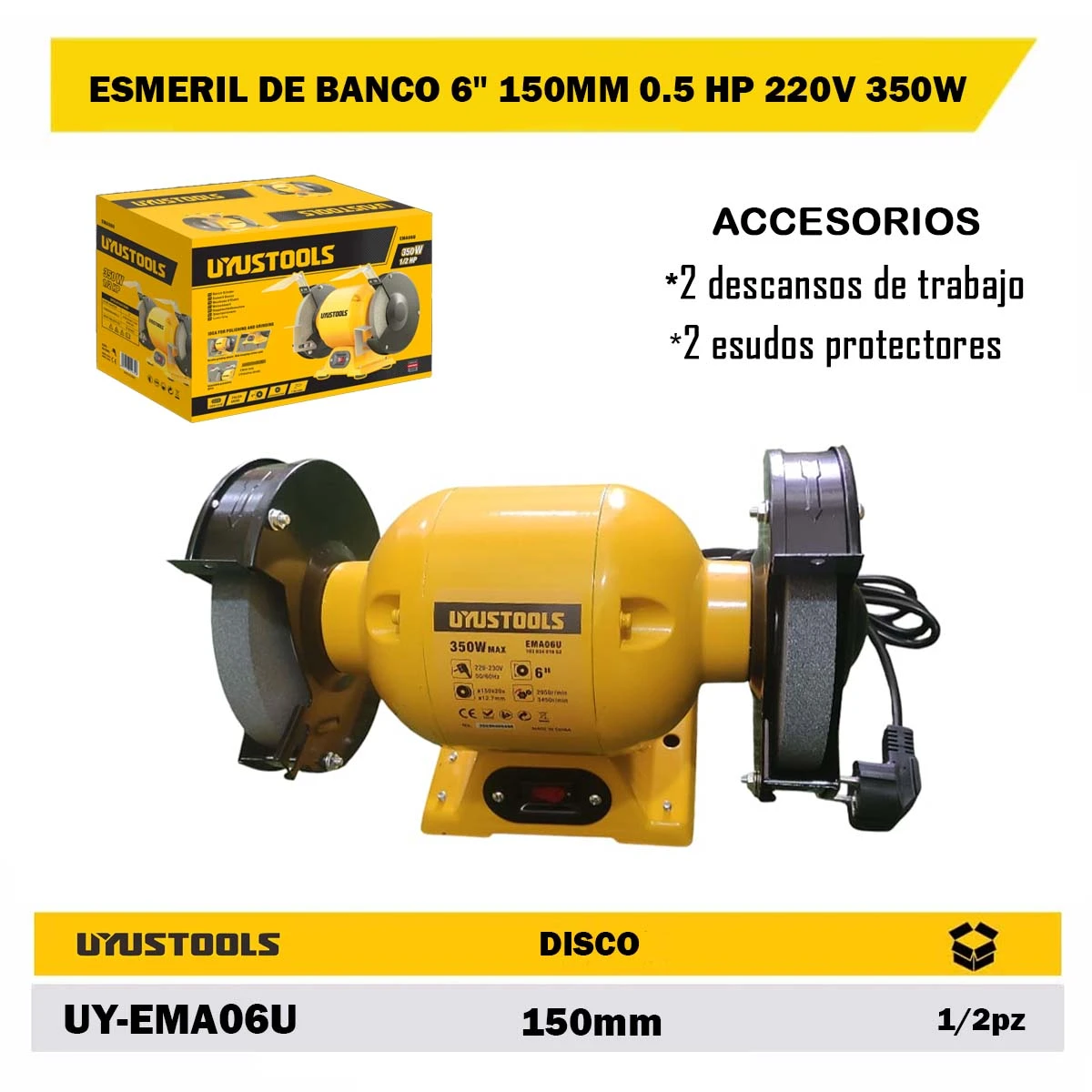 ESMERIL DE BANCO 6" 150MM 0.5 HP 220V 350W