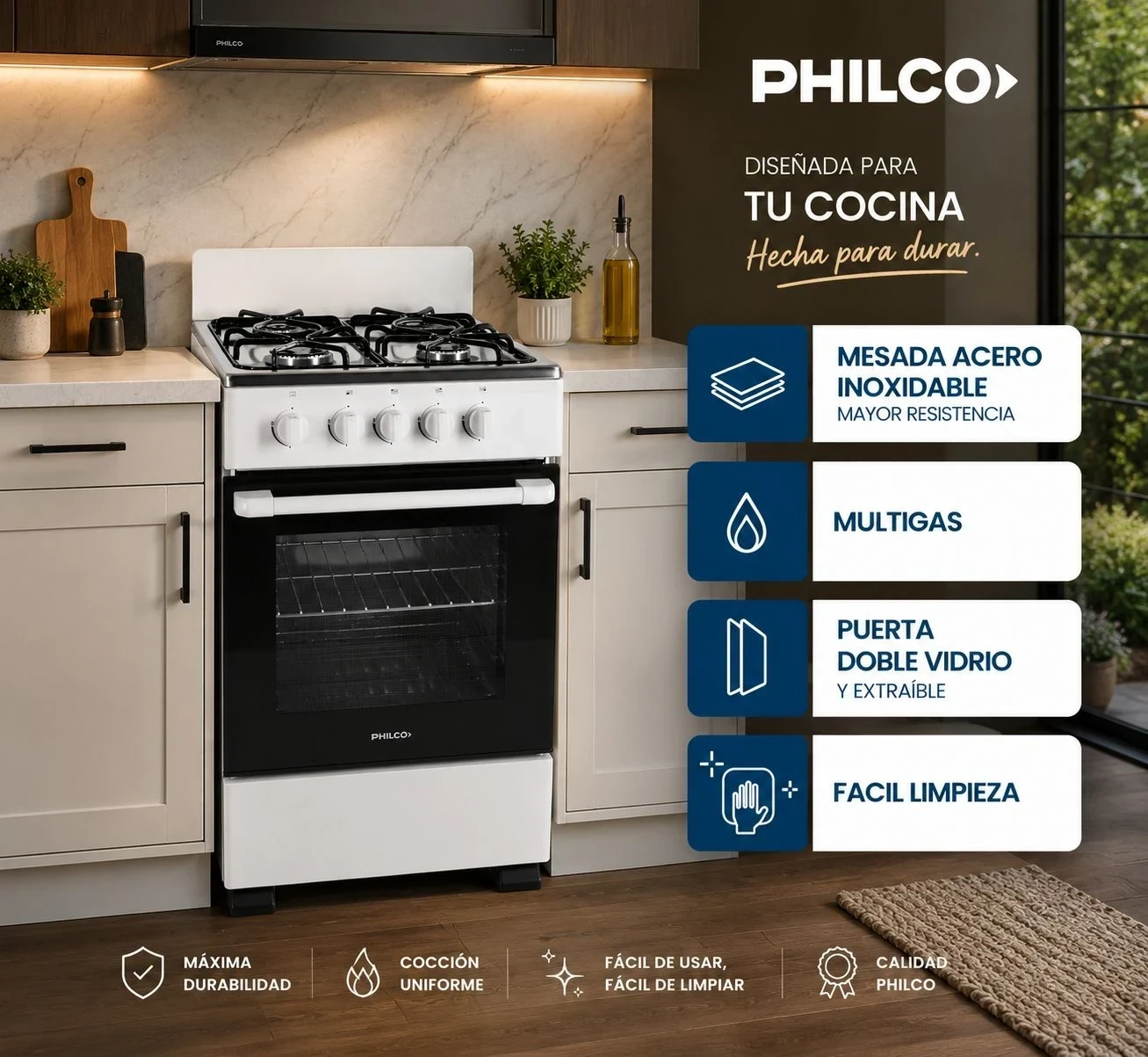 COCINA MULTIGAS PHCN50B 4 HORNALLAS BLANCA PHILCO ‼️SOLO POR PEDIDOS‼️
