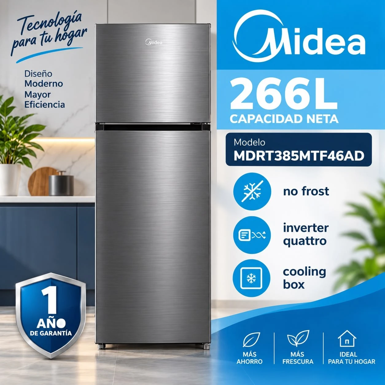 HELADERA NO FROST INVERTER MIDEA 266L INOX ‼️SOLO POR PEDIDOS ‼️ 