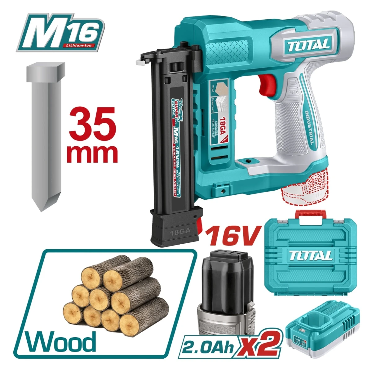 Clavadora inalambrico 16v f15-f35 + 2 baterias y cargador total 