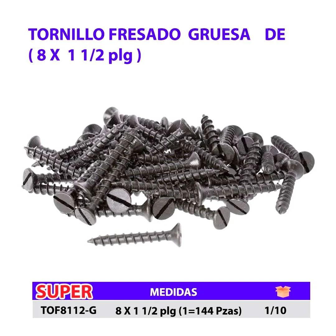 TORNILLO FRESADO (Gruesa/144pz) 8 X 1 1/2"-