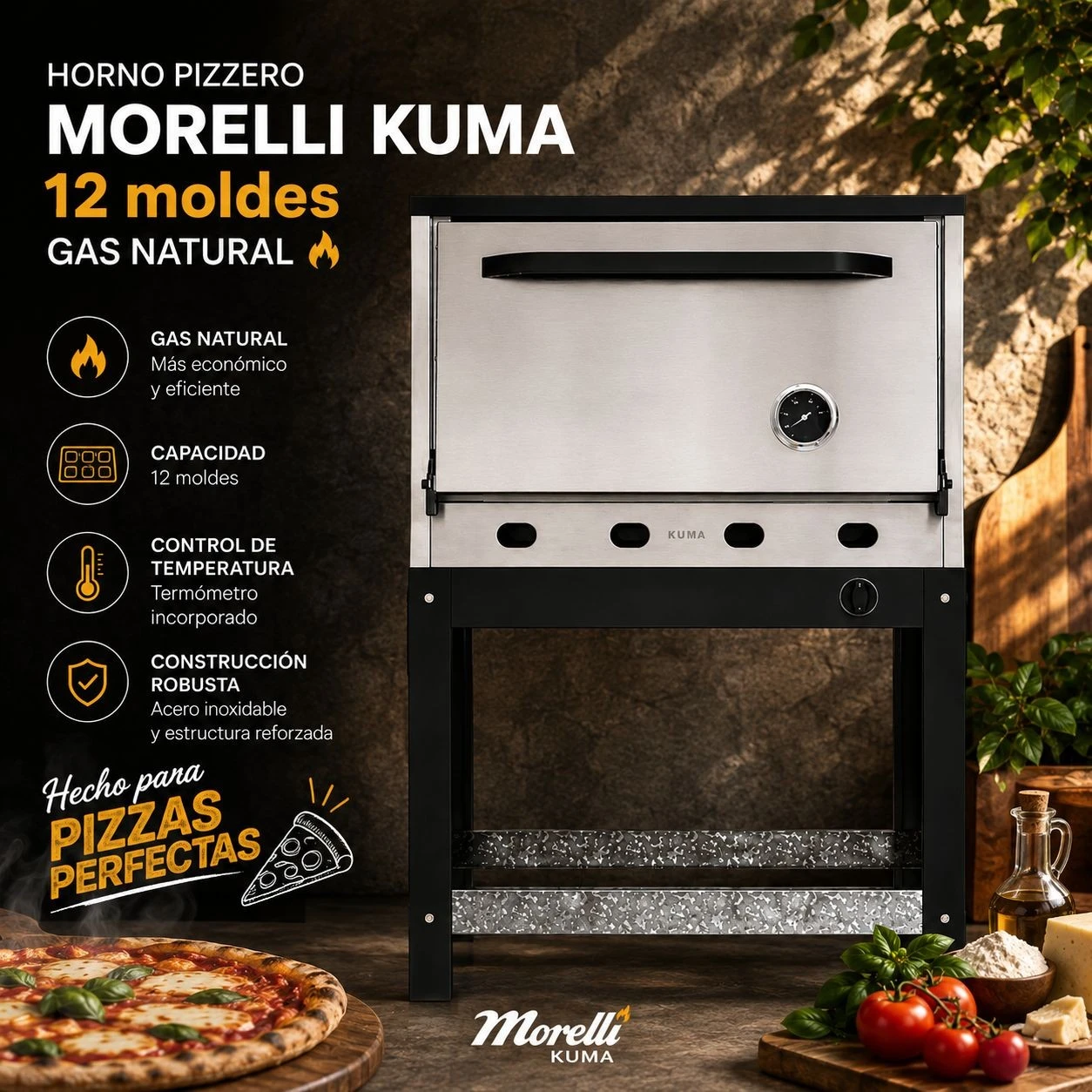 HORNO PIZZERO MORELLI KUMA 12 MOLDES GAS NATURAL‼️SOLO POR PEDIDOS ‼️