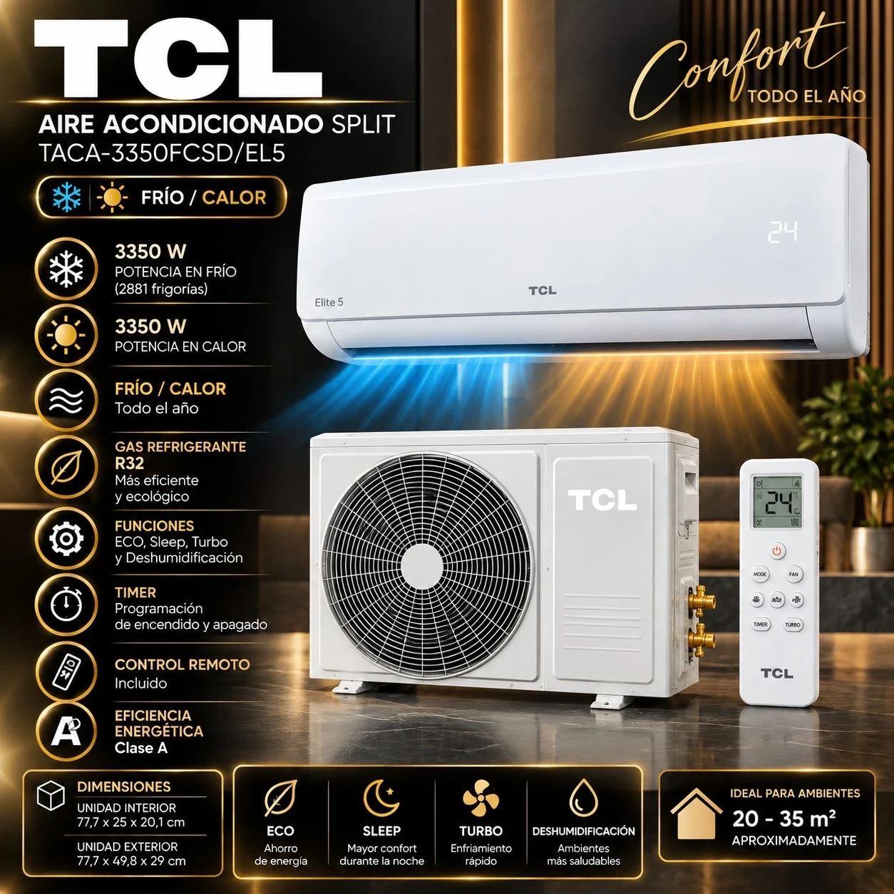 AIRE ACONDICIONADO TCL SPLIT FRIO/CALOR 3350W *CONSULTA DISPONIBILIDAD CON EL VENDEDOR*