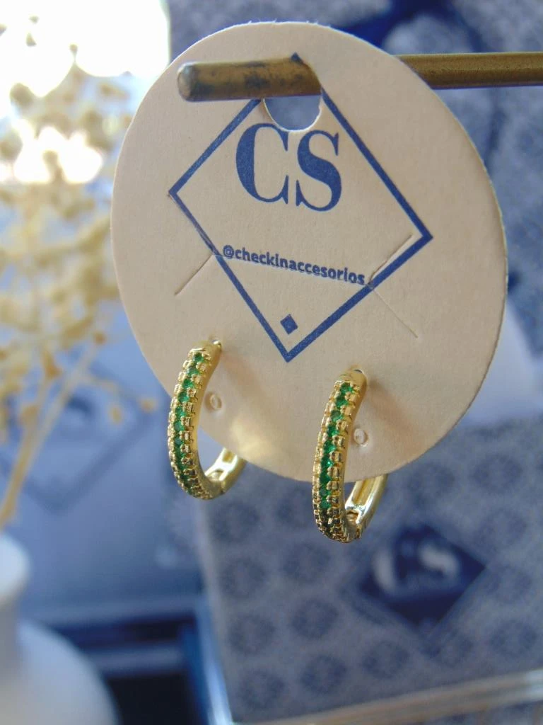 CANDONGAS RODIO DOR LINEA CIRCONES VERDE 1.5CM 3