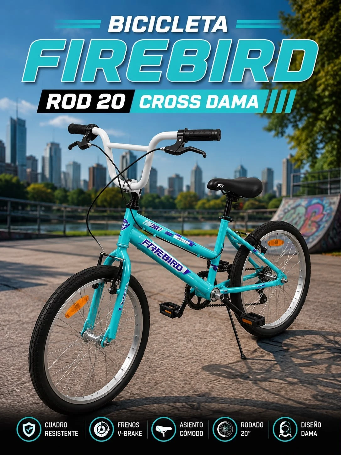 BICICLETA CROSS INFANTIL FIREBIRD R20 NENA COLOR TURQUESA 