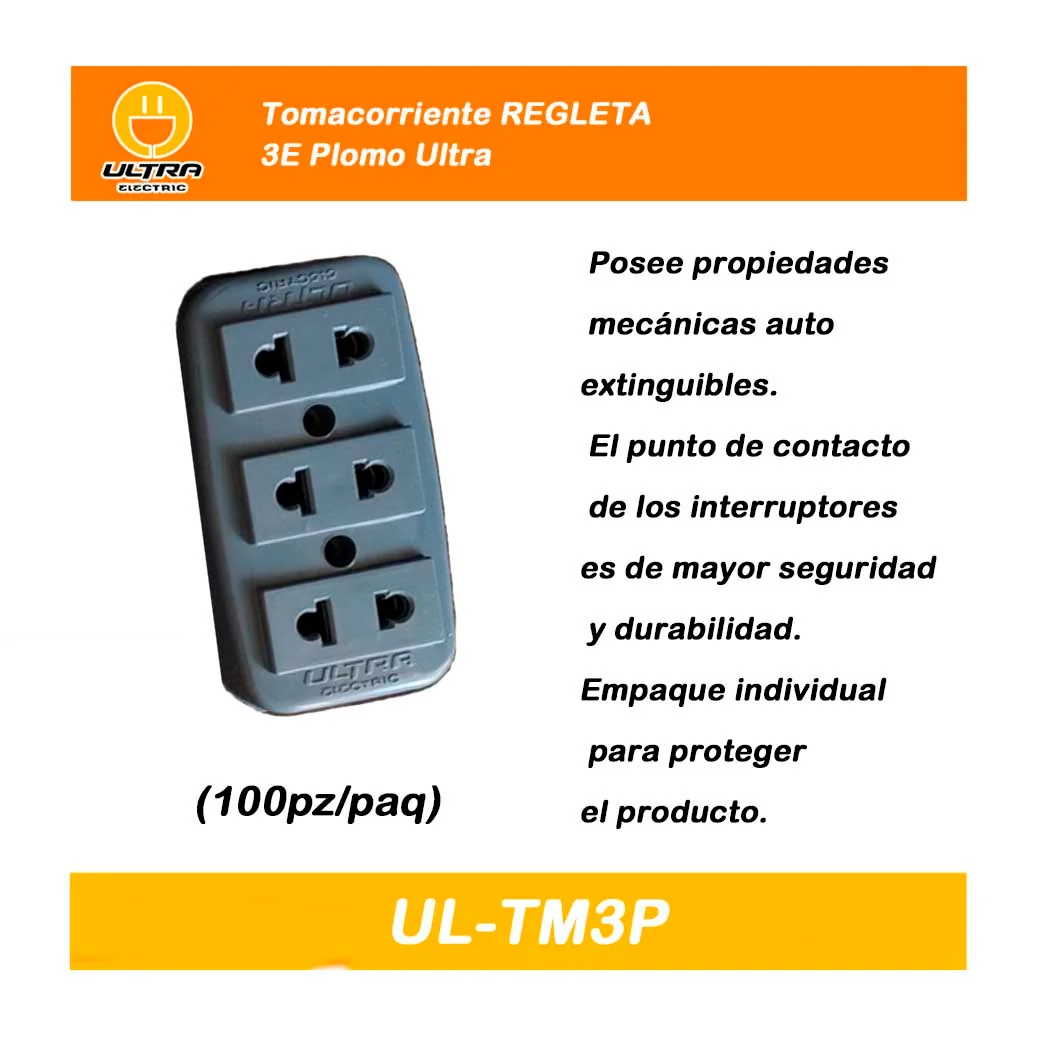 Tomacorriente REGLETA 3E Plomo Ultra 15A 250V