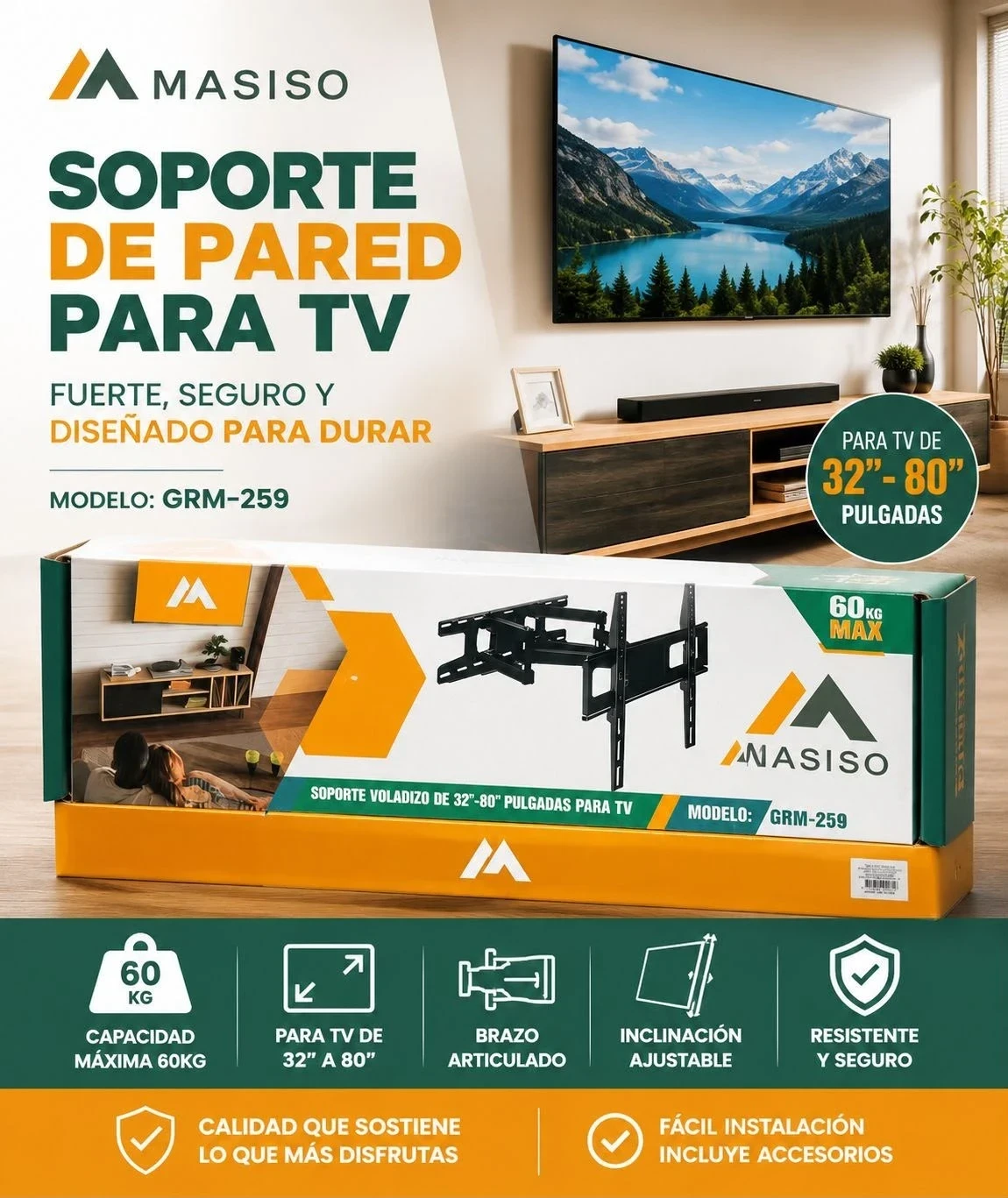 SOPORTE TV ARTICULADO 32" A 80"HOG47 /259*