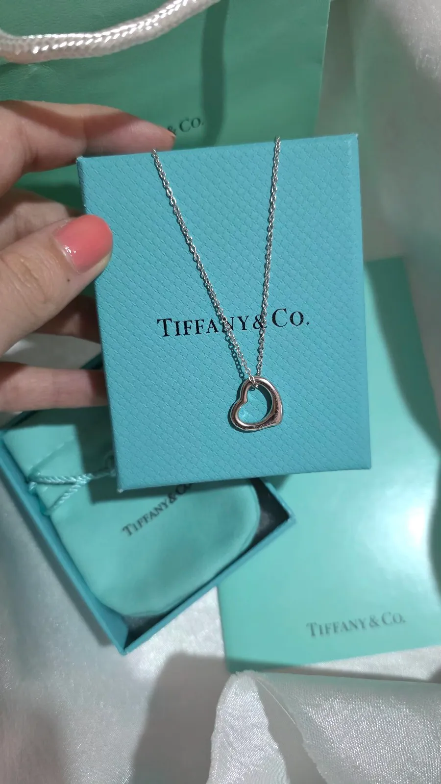 Tiffany & Co. Elsa Peretti Sterling Silver Open Heart Necklace 16" 4