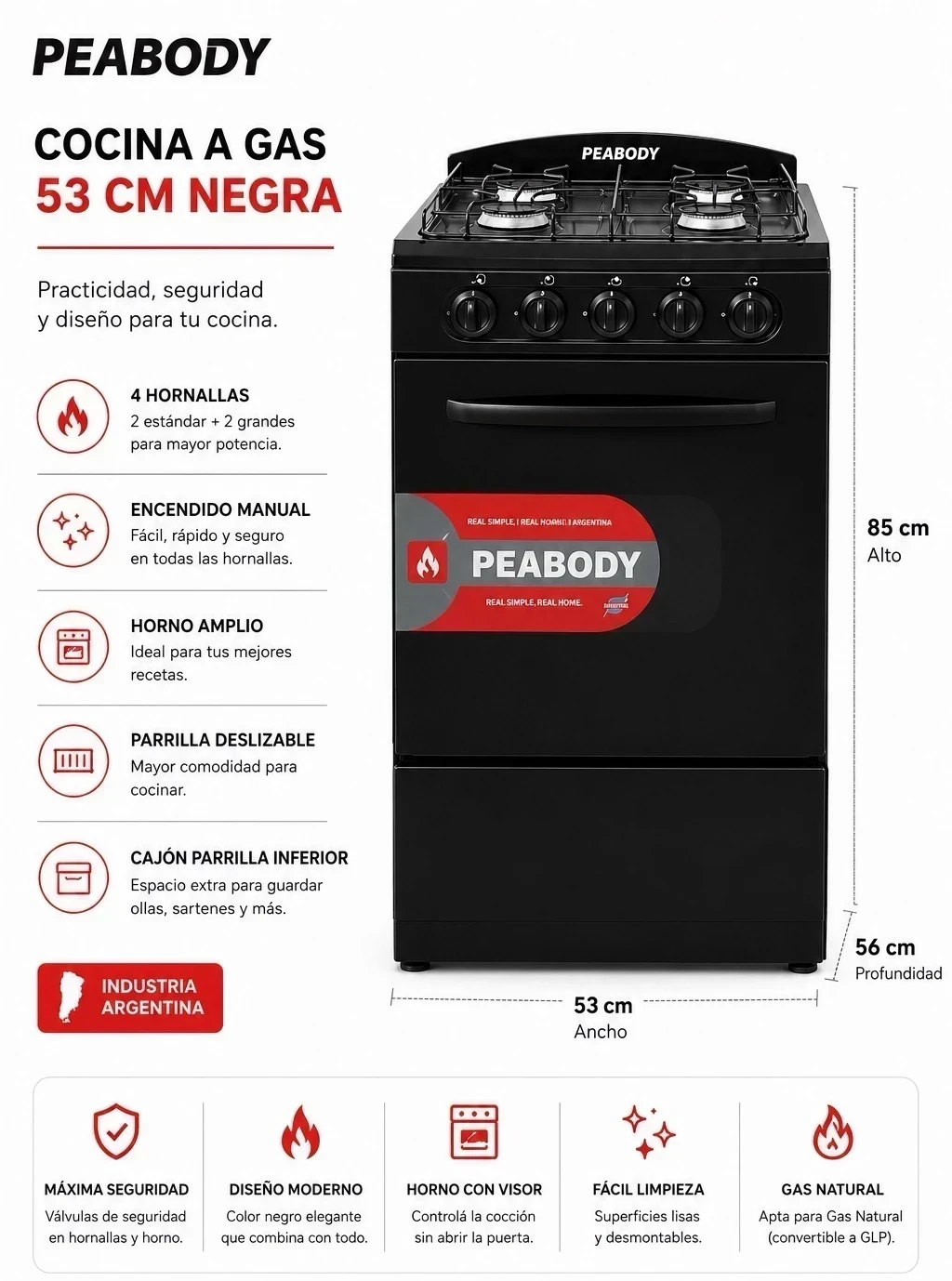 COCINA PEABODY -53 NEGRA Multigas