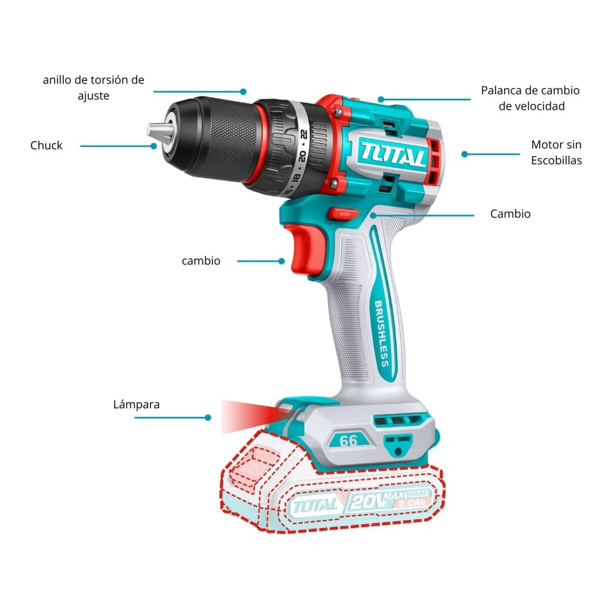 TAGLI21154-TIDLI20668 Amoladora angular 4 ½" inalámbrica total + taladro percutor 66nm con bateria y cargador 10