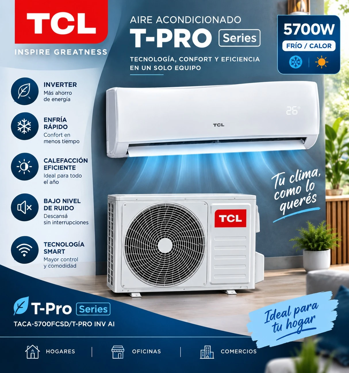 Aire acondicionado TCL 5700w inverter
