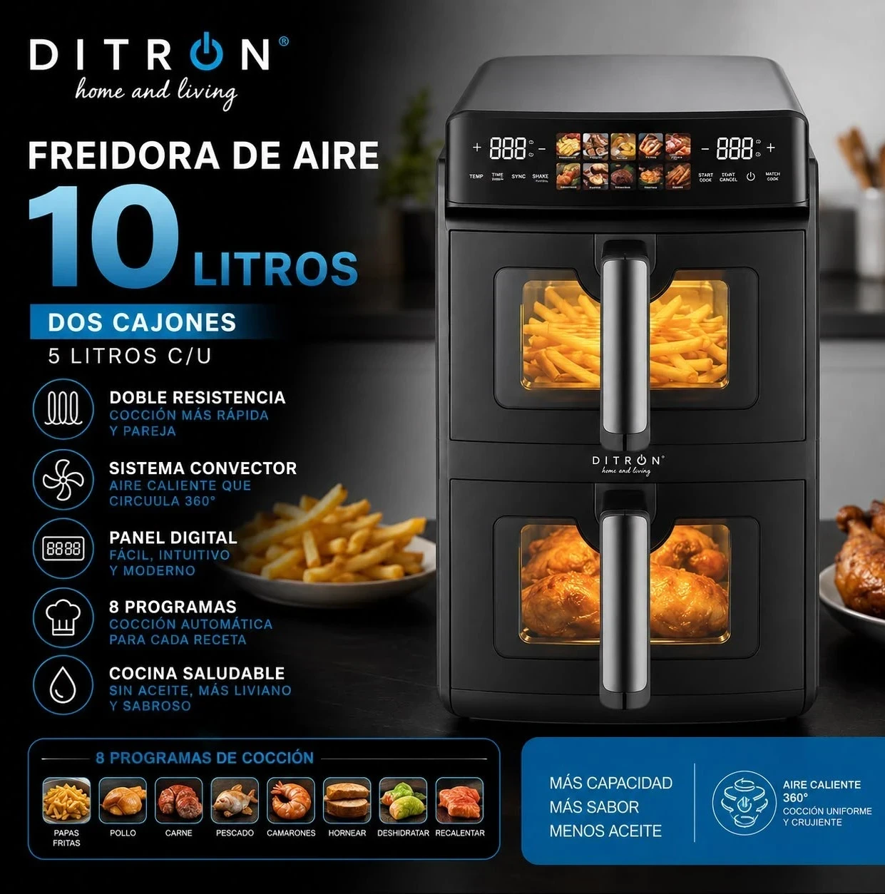 Freidora De Aire DITRON de 10 litros*
