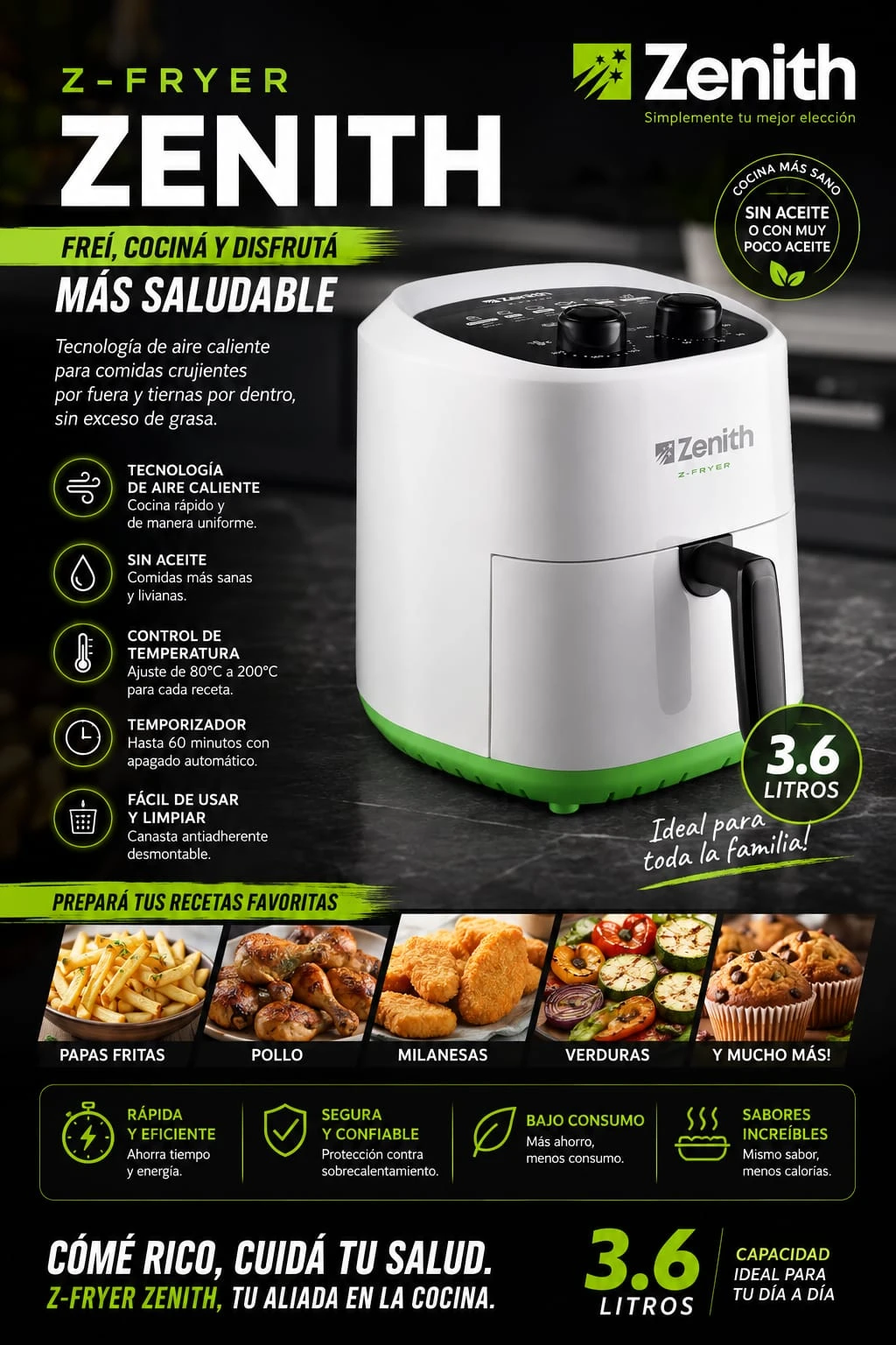 Freidora de aire Zenith 3.6Lts