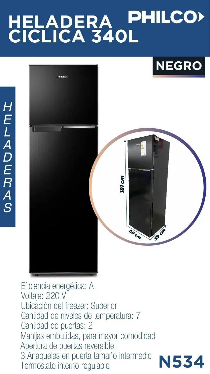 Heladera Philco PHCT340ND black 340lts