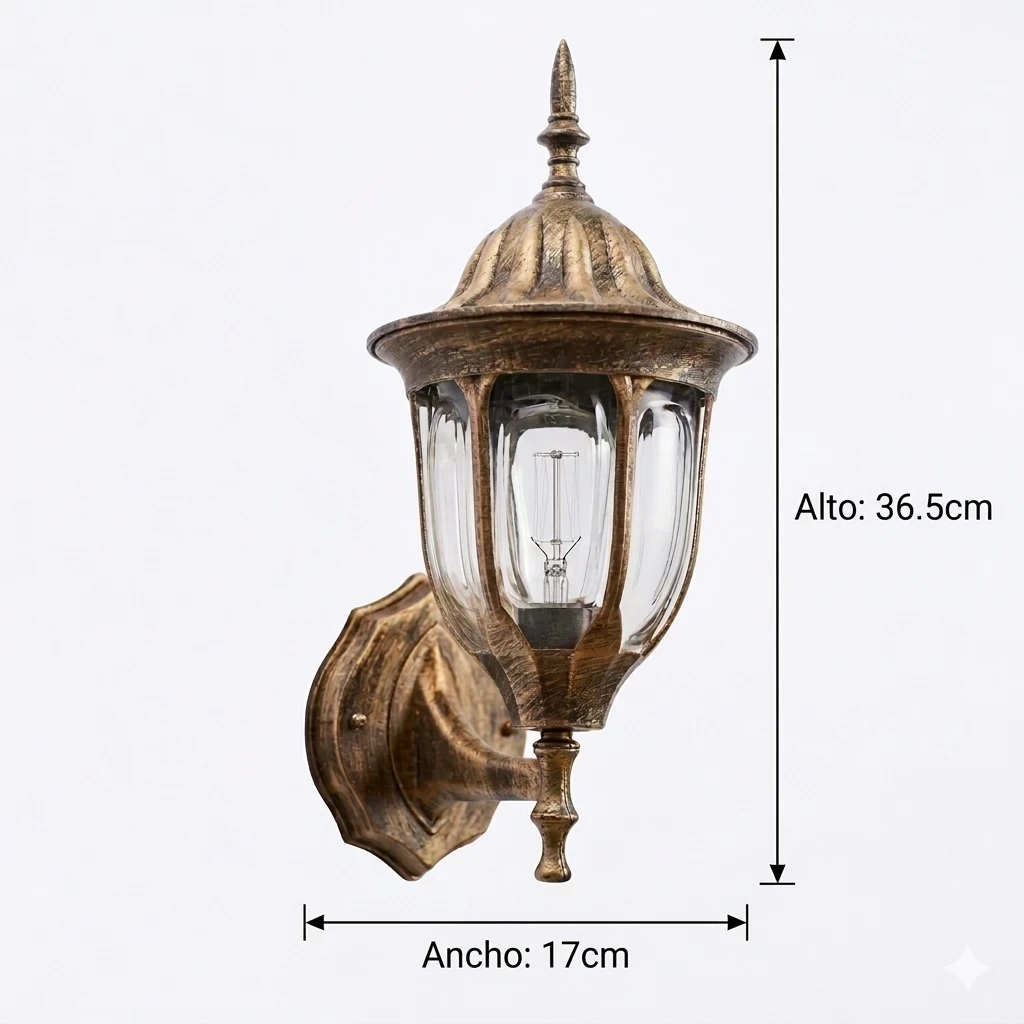 FAROL PARED COLONIAL 1L E27 BRONCE ANTIGUO 170X365MM 4