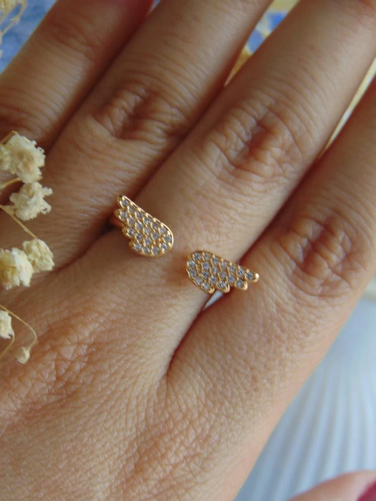 ANILLO ACERO DOR ALAS MICROCIRCONES BLANCO 2