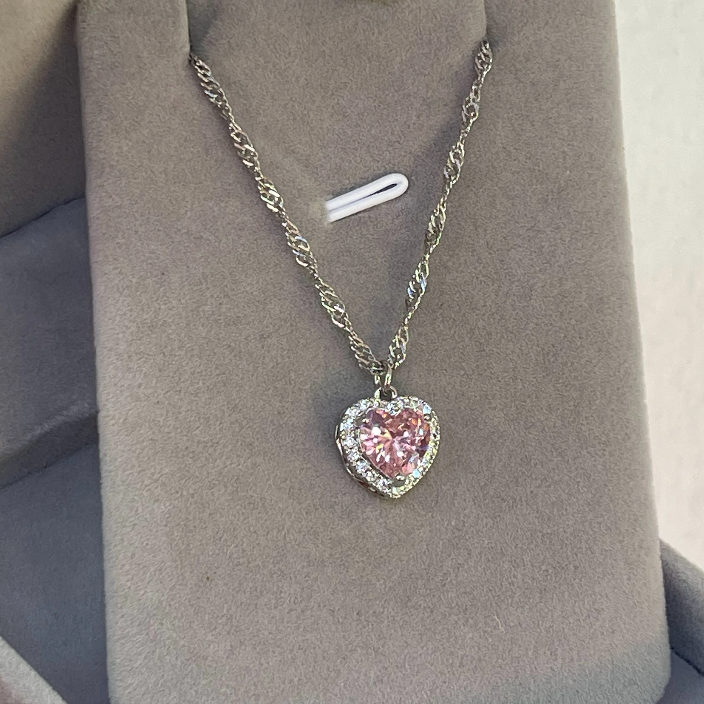CADENA CORAZON ROSA SILVER
