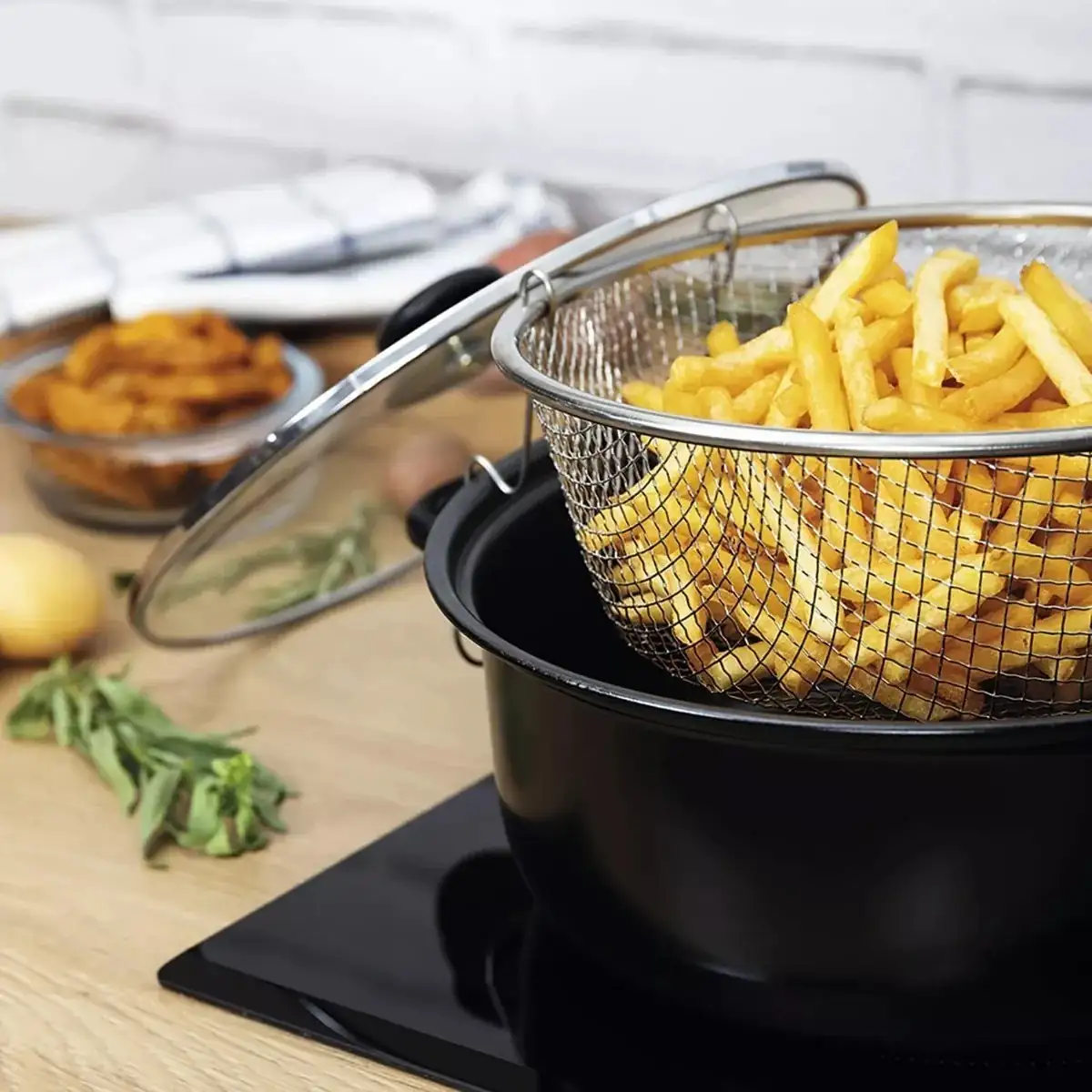 Sartén antiadherente con cesta freidora de cocina  2