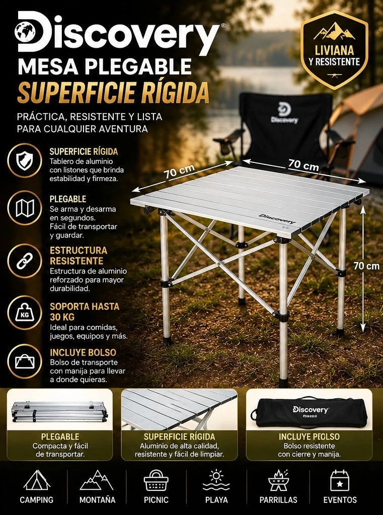 MESA PLEGABLE DISCOVERY – SUPERFICIE RÍGIDA