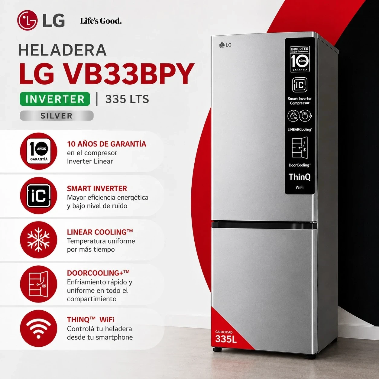 HELADERA LG 335 LTS INVERTER SILVER