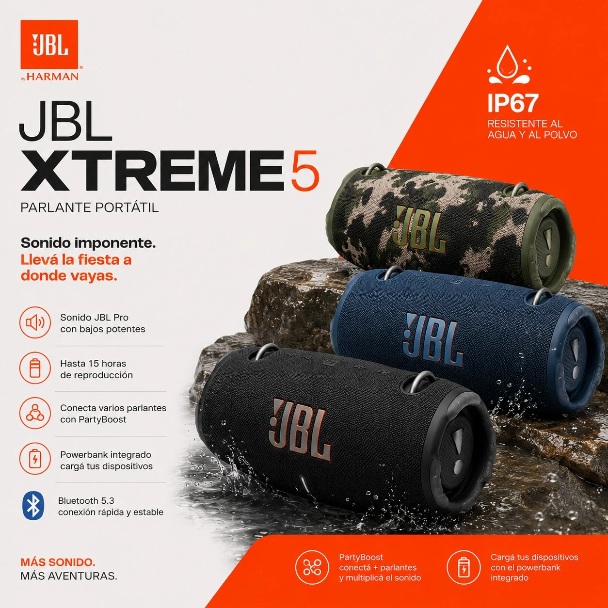 PARLANTE PORTÁTIL JBL XTREME 5 NEGRO - AZUL